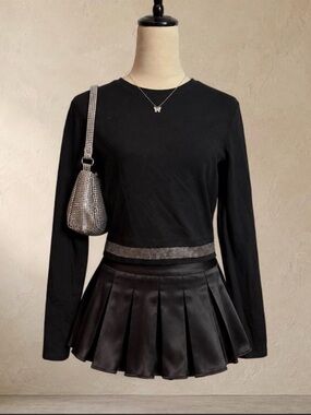 Soho Black Cropped Long Sleeve Top with Rhinestone Hem Size M